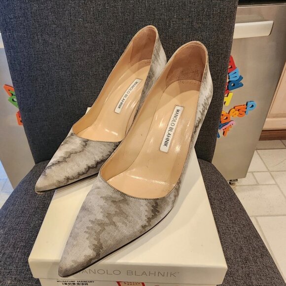 MANOLO BLAHNIK Lisa Pump Suede Stiletto 39 70mm Heel - Picture 4 of 6